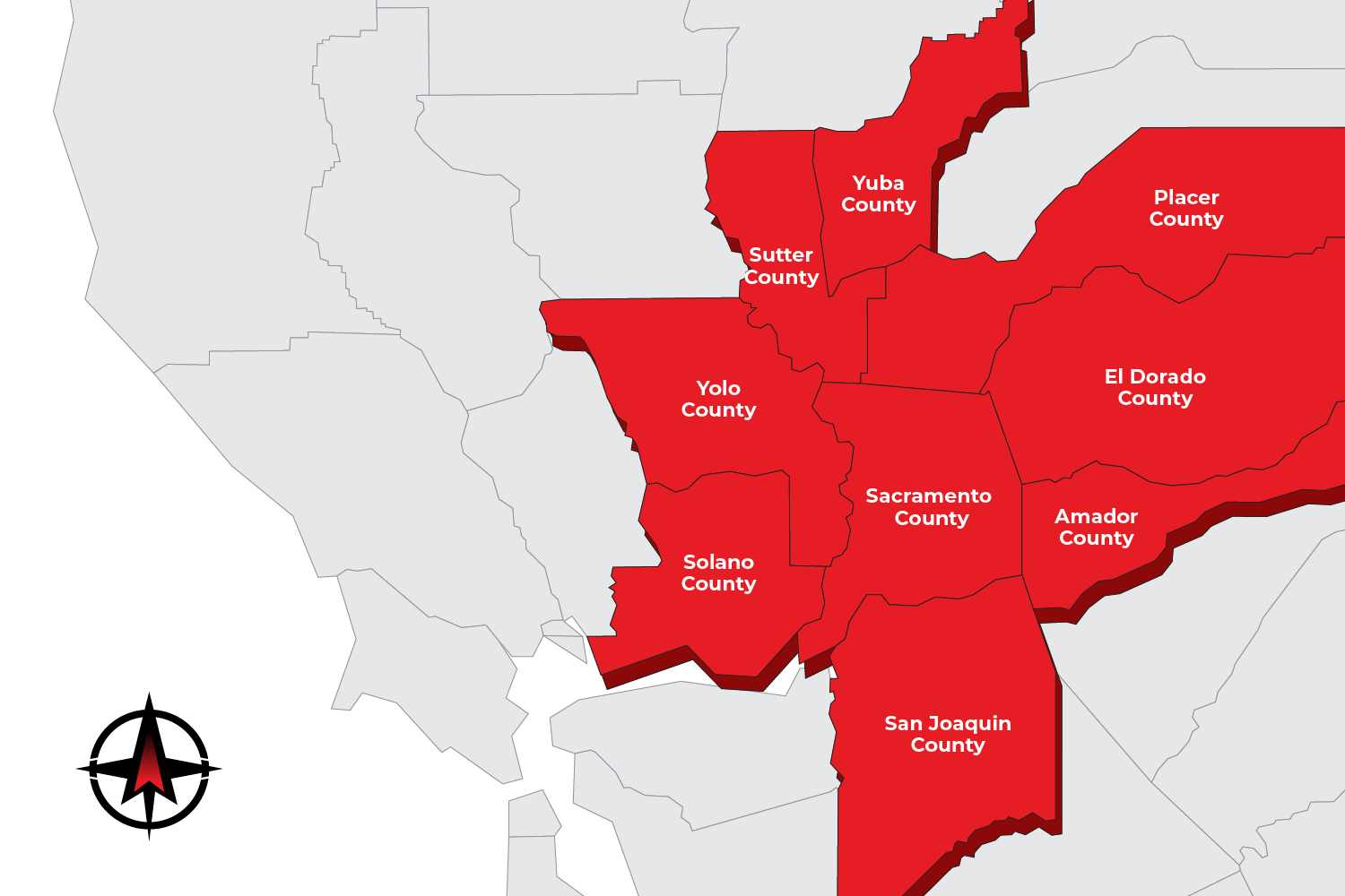 California County map highlighting the areas of inspection service available.
